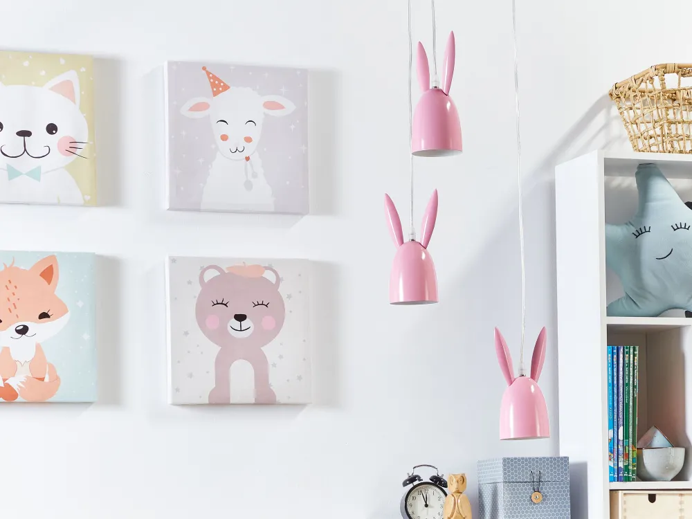 Best Beliani Riippuvalaisin 3 Polttimoa Rauta Vaaleanpunainen Rabbit