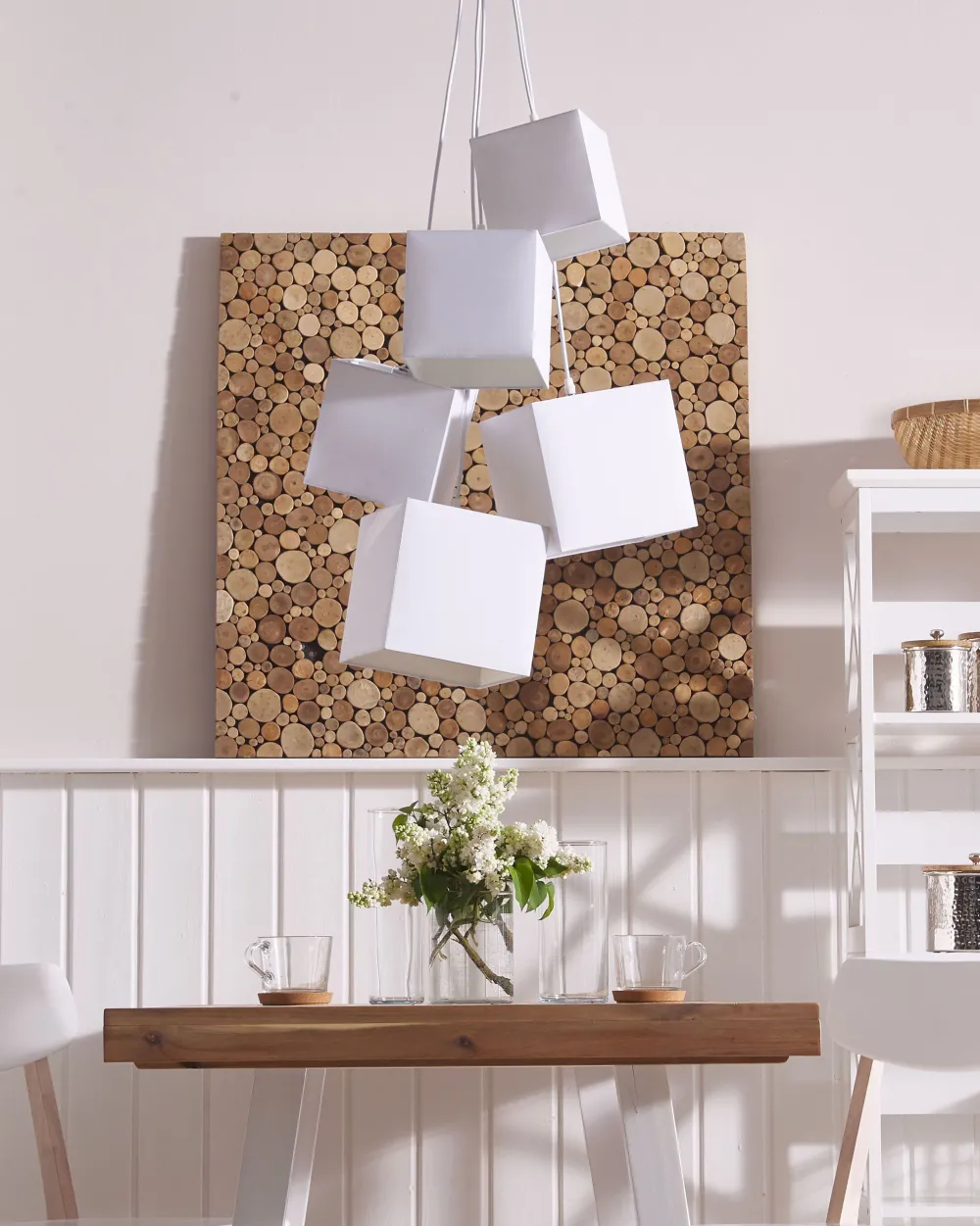 Valaisimet<Beliani Riippuvalaisin 5 Polttimoa Kangas Valkoinen Mesta