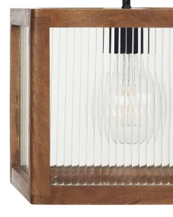 Valaisimet<Beliani Riippuvalaisin 2 Polttimoa Mangopuu/Lasi Vaalea Puu Penna