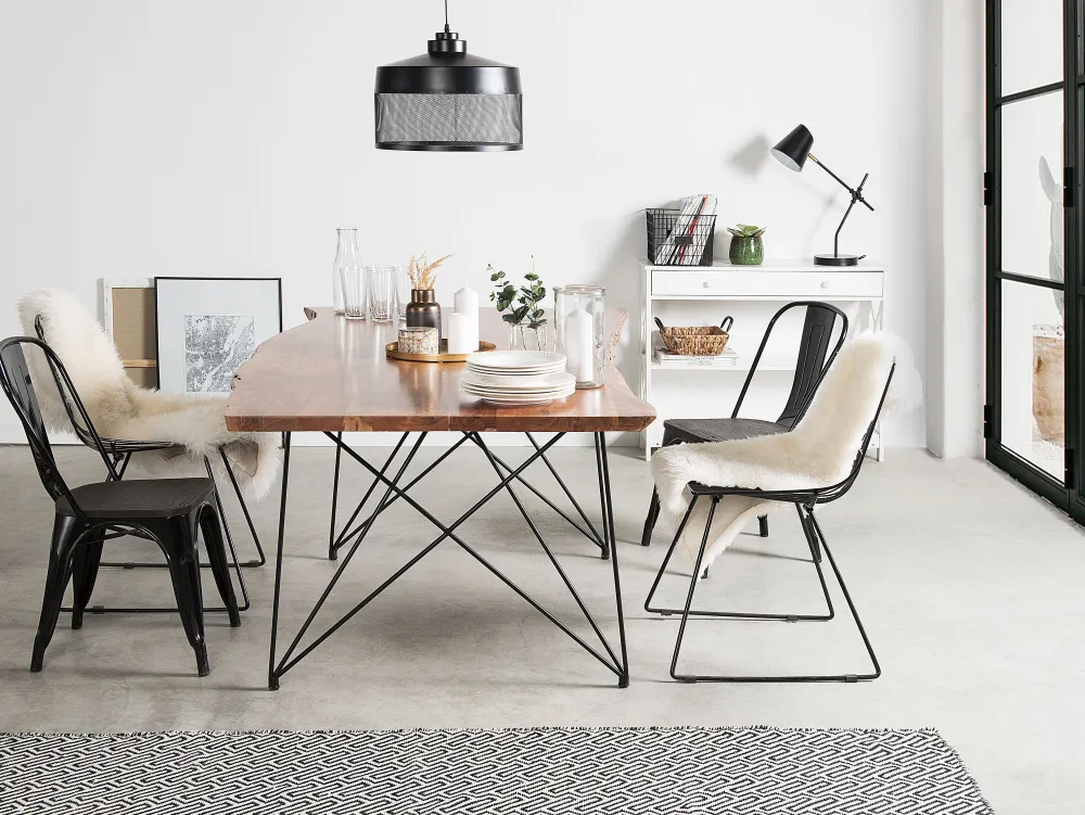 Discount Beliani Ruokapoyta Akaasia Tumma Puu/Musta 200 X 100 Cm Mumbai