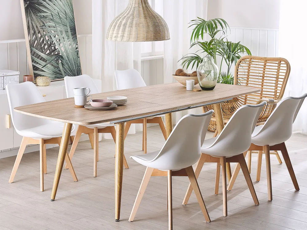 Store Beliani Ruokapoyta Jatkettava Vaalea Puu 180/210 X 90 Cm Haga