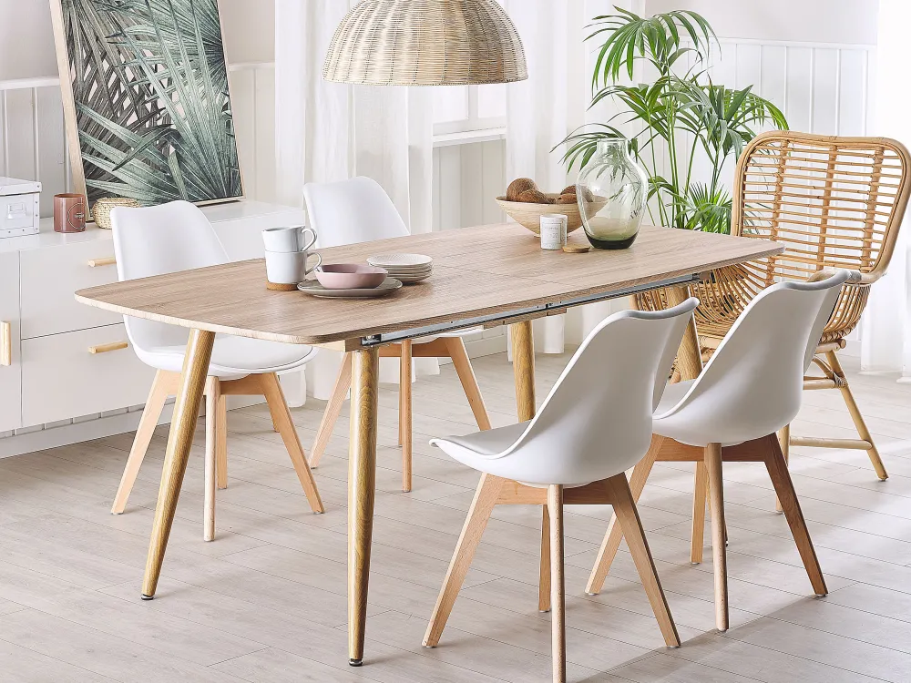 Store Beliani Ruokapoyta Jatkettava Vaalea Puu 180/210 X 90 Cm Haga