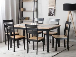 Cheap Beliani Ruokapoyta Kumipuu Vaalea Puu/Musta 150 X 90 Cm Georgia