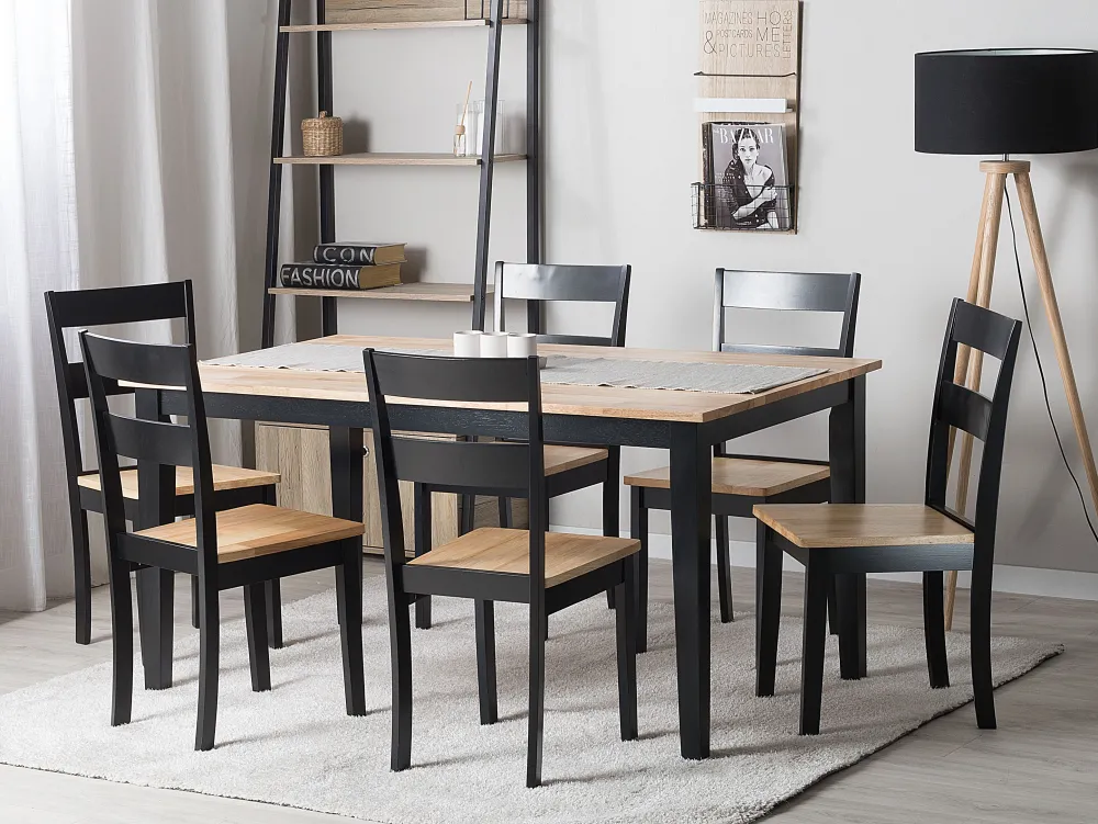 Cheap Beliani Ruokapoyta Kumipuu Vaalea Puu/Musta 150 X 90 Cm Georgia