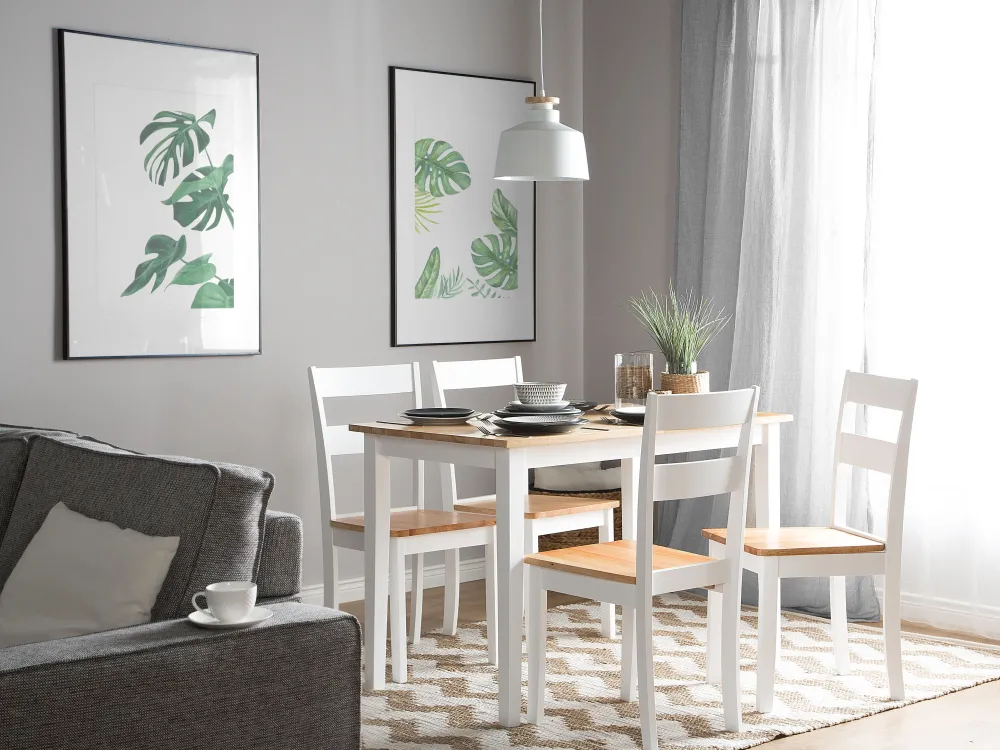 Pöydät<Beliani Ruokapoyta Kumipuu Vaalea Puu/Valkoinen 114 X 68 Cm Georgia