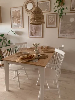 Pöydät<Beliani Ruokapoyta Kumipuu Vaalea Puu/Valkoinen 114 X 68 Cm Georgia