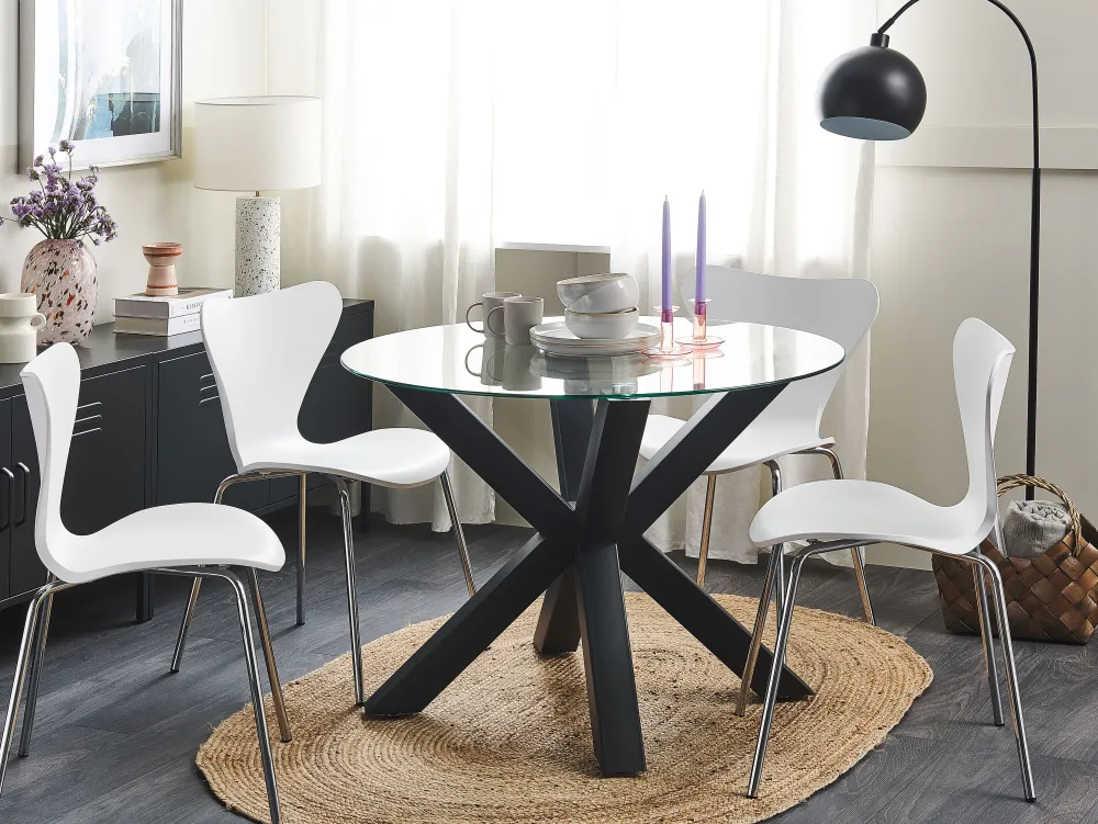 Shop Beliani Ruokapoyta Lasitasolla Rauta Musta 100 Cm Otium