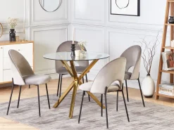 Outlet Beliani Ruokapoyta Lasitasolla Rauta Kulta 90 Cm Savoni