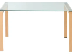 New Beliani Ruokapoyta Lasitasolla Teras Vaalea Puu 130 X 80 Cm Tavira