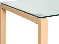 New Beliani Ruokapoyta Lasitasolla Teras Vaalea Puu 130 X 80 Cm Tavira