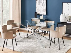 Pöydät<Beliani Ruokapoyta Lasitasolla Teras Hopea 160 X 90 Cm Cora