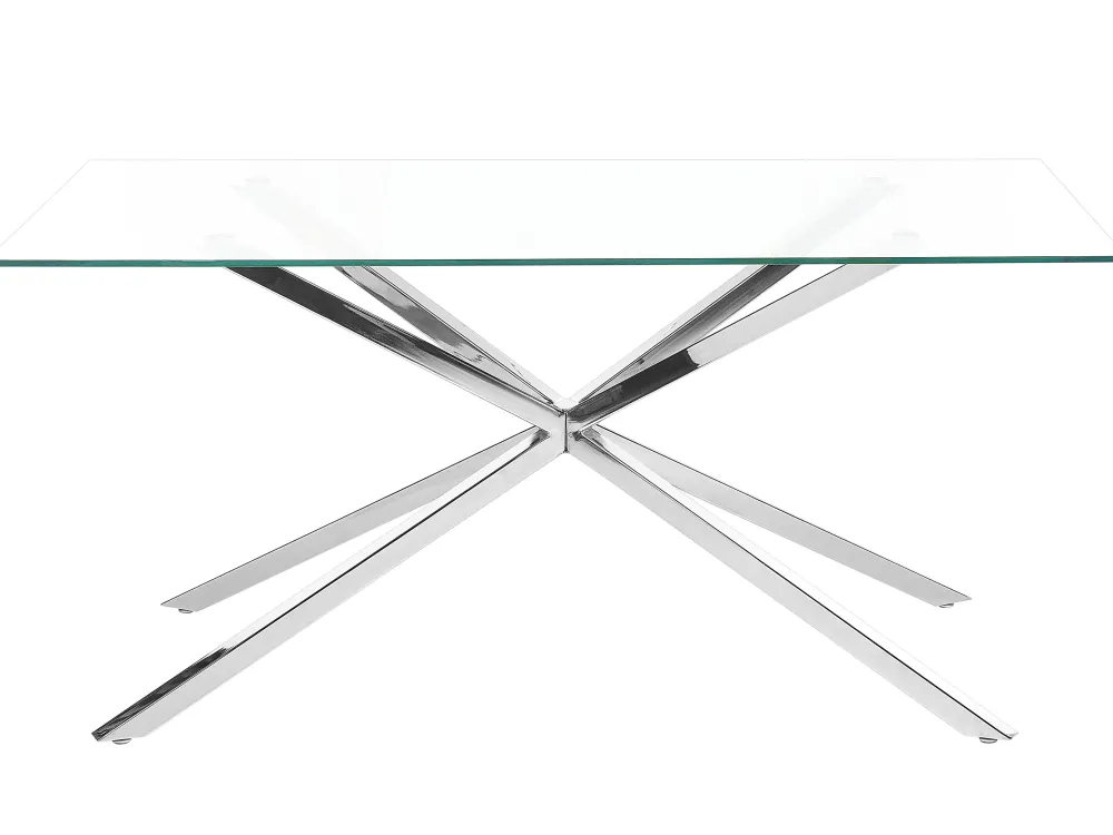 Pöydät<Beliani Ruokapoyta Lasitasolla Teras Hopea 160 X 90 Cm Cora