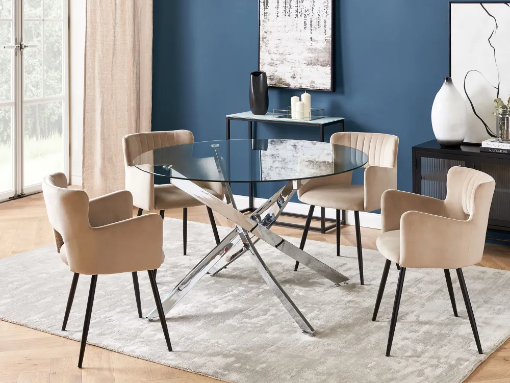 Outlet Beliani Ruokapoyta Lasitasolla Teras Hopea 120 Cm Maramo