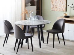 Pöydät<Beliani Ruokapoyta Marmorikuvio Valkoinen/Musta 110 Cm Mosby