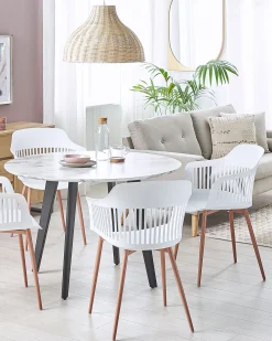 Pöydät<Beliani Ruokapoyta Marmorikuvio Valkoinen/Musta 110 Cm Mosby