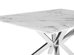 Pöydät<Beliani Ruokapoyta Marmorikuvio Valkoinen/Hopea 160 X 90 Cm Sabrosa