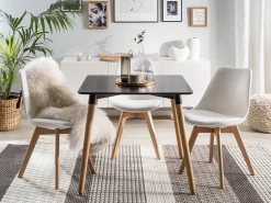 New Beliani Ruokapoyta Musta/Vaalea Puu 80 X 80 Cm Busto