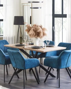 Pöydät<Beliani Ruokapoyta Vaalea Puu/Musta 140 X 80 Cm Spectra