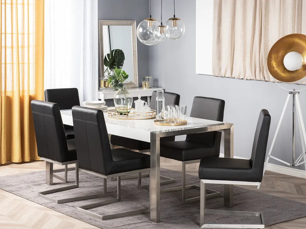 Pöydät<Beliani Ruokapoyta Valkoinen/Hopea 220 X 90 Cm Arctic I