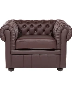 Best Beliani Ruskea Nahkaverhoiltu Nojatuoli Chesterfield
