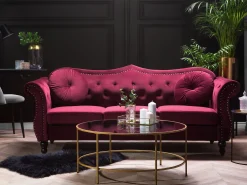 Sohvat<Beliani Samettinen 3-Istuttava Punainen Sohva Skien