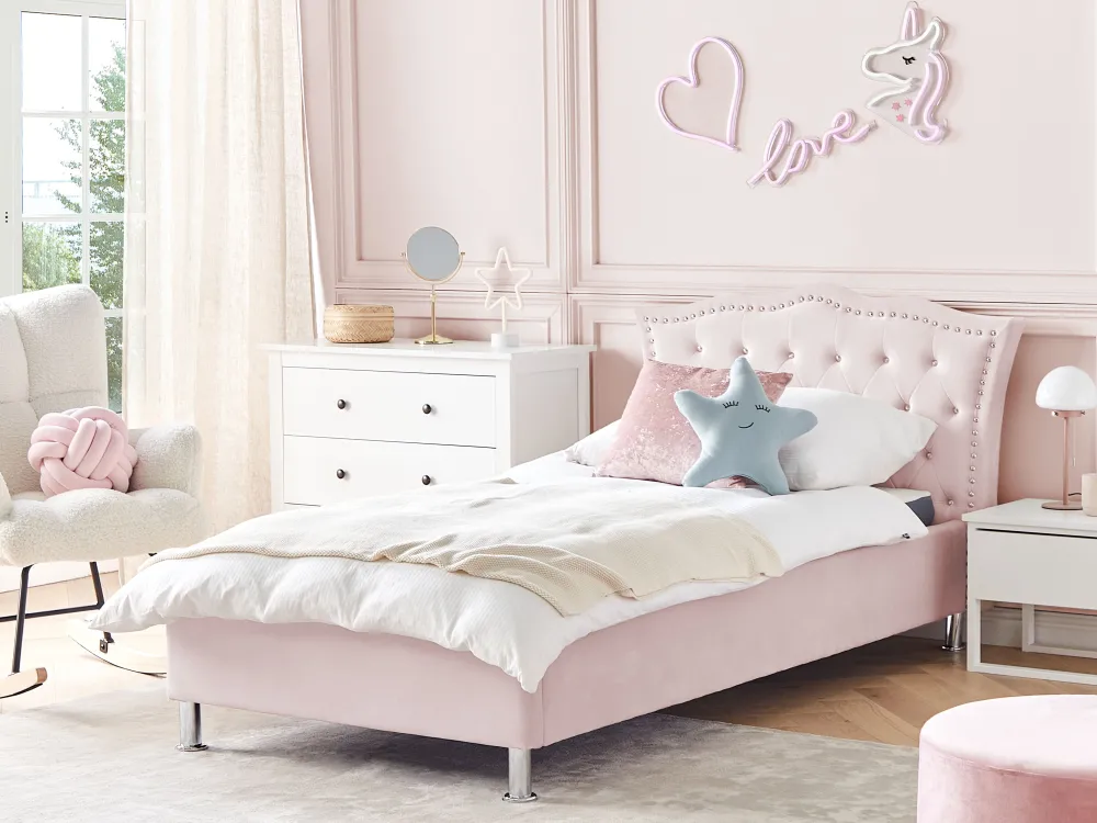 Sängyt<Beliani Sanky Sametti Pastellipinkki 90 X 200 Cm Metz