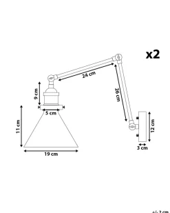 Valaisimet<Beliani Seinavalaisin Metalli Musta 2 Kpl Narva