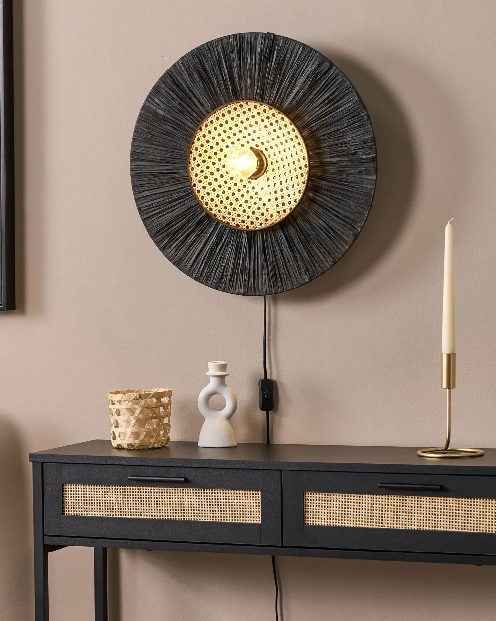 Fashion Beliani Seinavalaisin Paperi/Rottinki Musta Yaapi