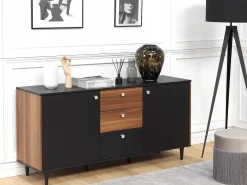 Säilytys<Beliani Senkki 3 Laatikkoa 2 Ovea Musta/Tumma Puu Kuro