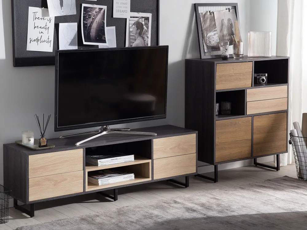 Best Sale Beliani Senkki 2 Laatikkoa 3 Ovea Tumma Puu Maine