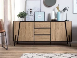 Säilytys<Beliani Senkki 3 Laatikkoa 2 Ovea Vaalea Puu/Musta Blackpool