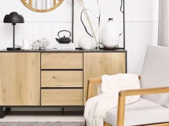 Säilytys<Beliani Senkki 3 Laatikkoa 2 Ovea Vaalea Puu/Musta Elda