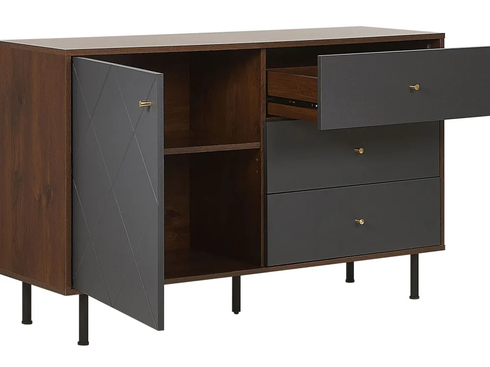 Store Beliani Senkki 3 Laatikkoa Kaappi Tumma Puu/Harmaa Palmer