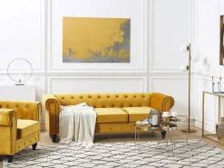 Sohvat<Beliani Sinapinkeltainen Samettiverhoiltu Sohvaryhma Chesterfield