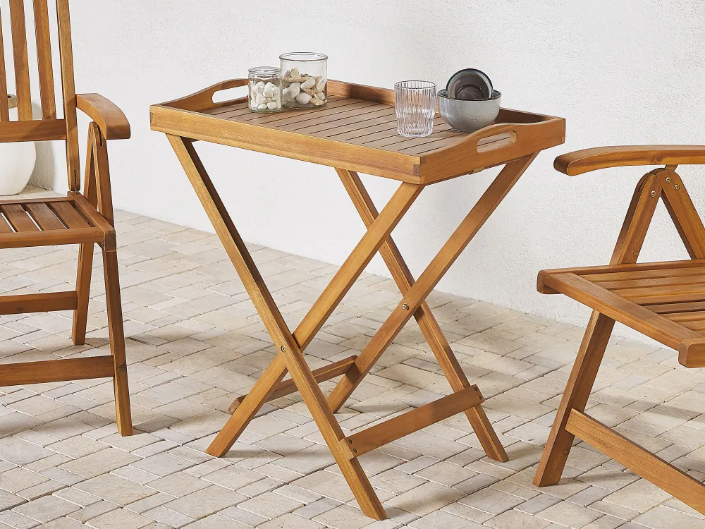 Ulkokalusteet<Beliani Sivupoyta Akaasia Vaalea Puu Java