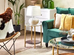 Pöydät<Beliani Sivupoyta Lasitasolla Kulta/Tumma Puu Libby