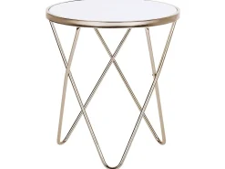 Pöydät<Beliani Sivupoyta Lasitasolla Metalli Valkoinen/Kulta Meridian Ii