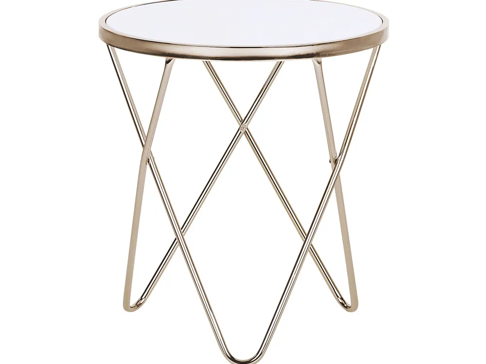 Pöydät<Beliani Sivupoyta Lasitasolla Metalli Valkoinen/Kulta Meridian Ii
