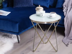 Pöydät<Beliani Sivupoyta Lasitasolla Metalli Valkoinen/Kulta Meridian Ii
