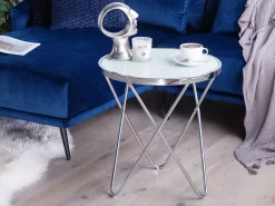 Clearance Beliani Sivupoyta Lasitasolla Metalli Valkoinen/Hopea Meridian Ii