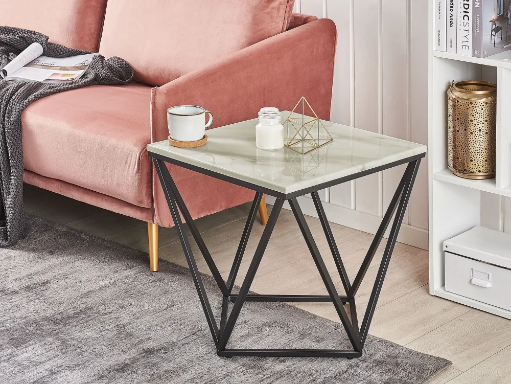 Pöydät<Beliani Sivupoyta Marmorikuvio Beige/Musta Malibu