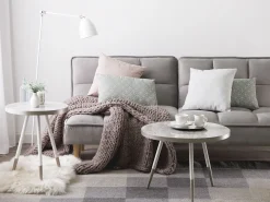 Shop Beliani Sivupoyta Marmorikuvio Valkoinen/Hopea Ramona