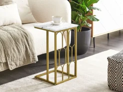 Pöydät<Beliani Sivupoyta Marmorikuvio Valkoinen/Kulta Pandale