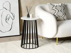 Pöydät<Beliani Sivupoyta Marmori/Rauta Valkoinen/Musta Taree