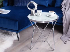 Pöydät<Beliani Sivupoyta Metalli Marmorikuvio Valkoinen/Hopea Meridian Ii