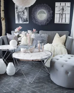 Pöydät<Beliani Sivupoyta Metalli Marmorikuvio Valkoinen/Hopea Meridian Ii