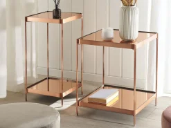 Best Beliani Sivupoyta Peililasitasolla Metalli Korkea Kupari Alsea