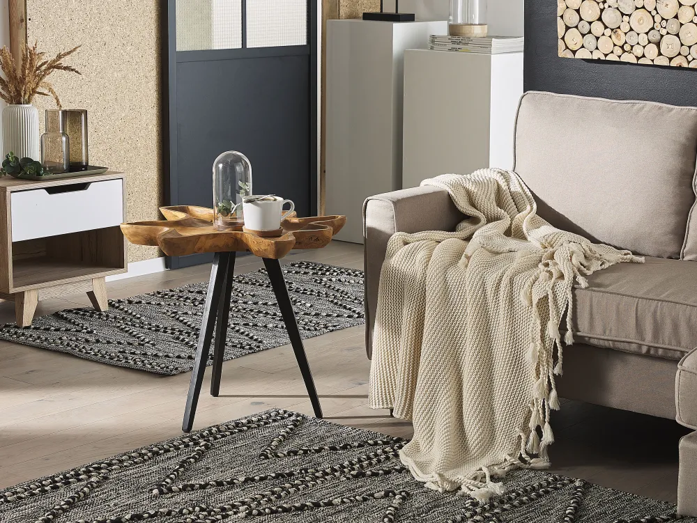 Pöydät<Beliani Sivupoyta Tiikki Vaalea Puu/Musta Elsa