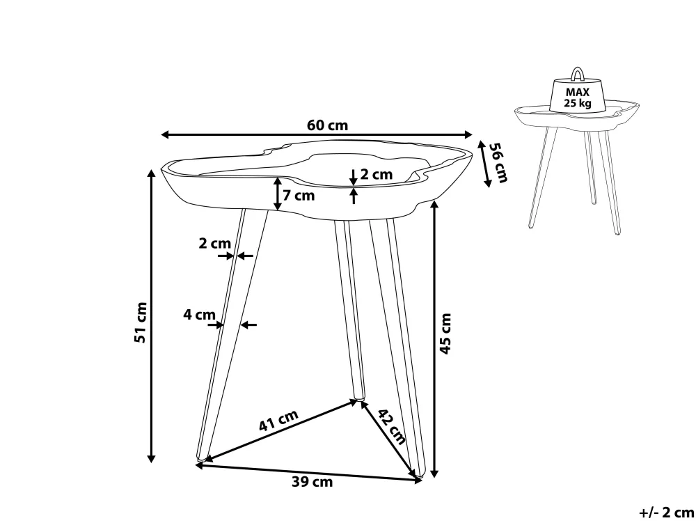 Pöydät<Beliani Sivupoyta Tiikki Vaalea Puu/Musta Elsa