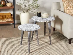 Pöydät<Beliani Sivupoytasetti Mangopuu Luonnonvalkoinen 2 Kpl Adro